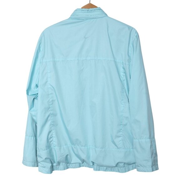Nike Track Jacket Windbreaker Coat Light Blue Full Zip Packable Hood Fully Lined - Picture 3 of 11